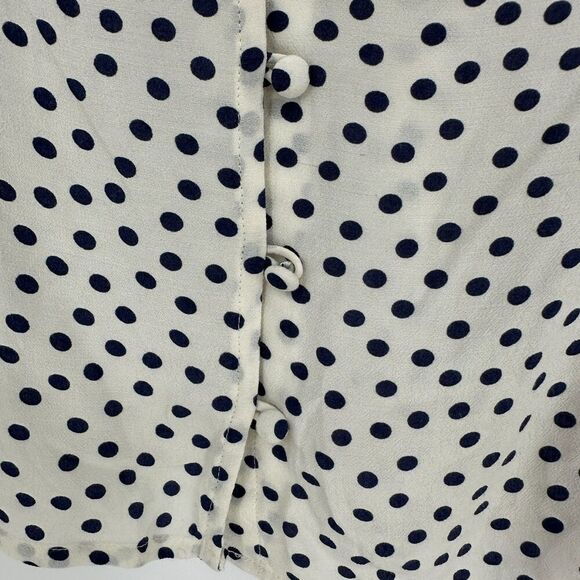 Talbots Womens Button Up Blouse Top Size 10 Navy White Polka Dots Classic Career - Picture 4 of 8